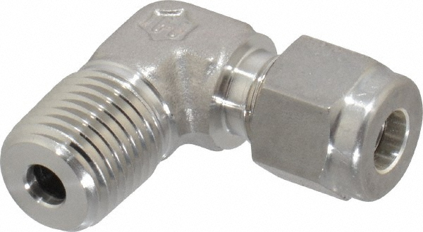 Value Collection Compression Tube Male Elbow: 7/16-24, 1/4" Tube OD, Compression x MNPT - 10774