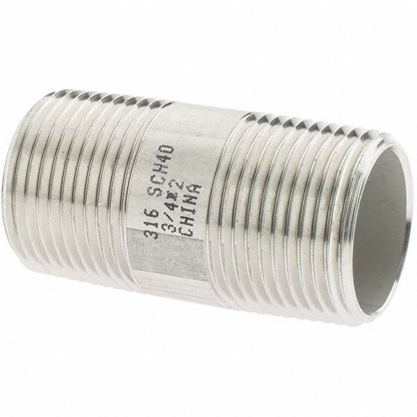 Value Collection Stainless Steel Pipe Nipple: 3/4" Pipe, Grade 316 & 316L - 6BN3/4*3