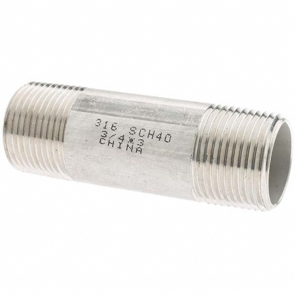 Value Collection Stainless Steel Pipe Nipple: 3/4" Pipe, Grade 316 & 316L - 6BN3/4*3