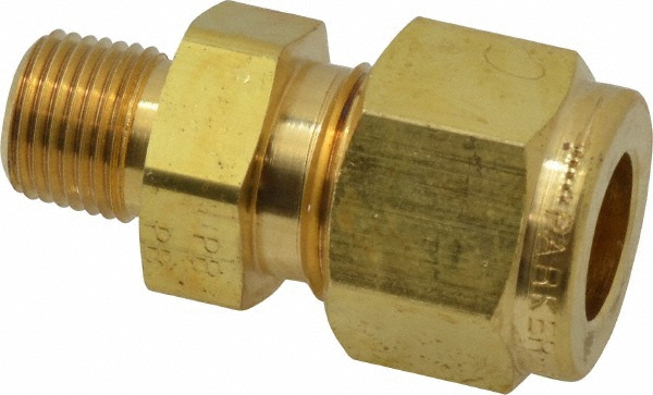Parker Compression Tube Connector: 3/8" Tube OD, Compression x MNPT - 6MSC6N-B
