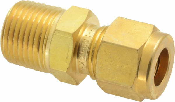 Parker Compression Tube Connector: 3/8" Tube OD, Compression x MNPT - 6MSC6N-B
