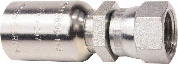 Parker Hydraulic Hose Female JIC 37 & 45 ° Dual Flare Swivel Straight Fitting: 0.25" ID, 4 mm, 7/16-20, 6,000 psi - 10656-4-4