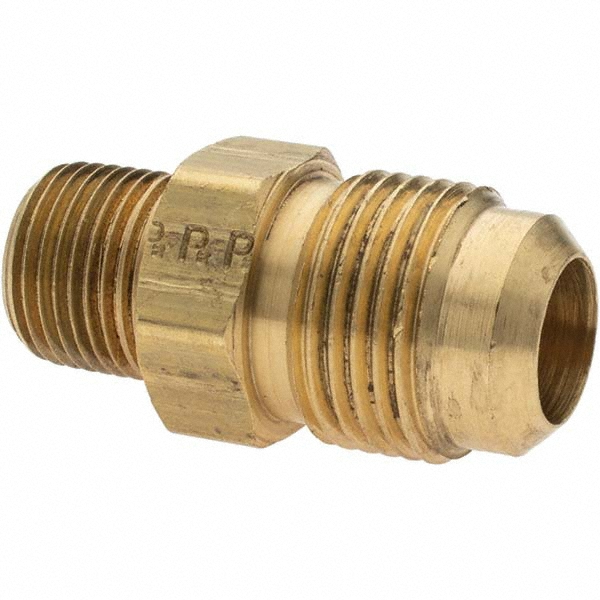 Parker Brass Flared Tube Connector: 5/8" OD, 3/4-14 Thread, 45 deg Flared Angle - -11022-10