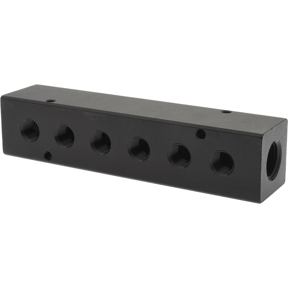 Made in USA Manifold: 1/2" Inlet, 1/4" Outlet, 2 Inlet Ports, 4 Outlet Ports, 4.75" OAL, 1.5" OAW, 1-1/2" OAH - PCM30-250-04B