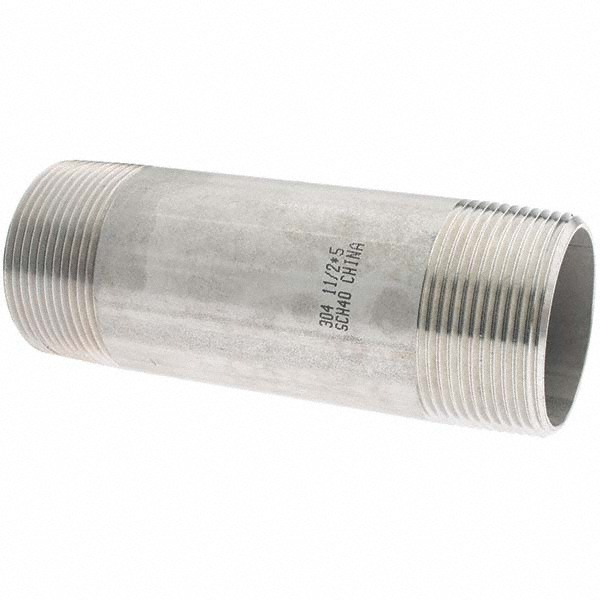 Value Collection Stainless Steel Pipe Nipple: 1-1/2" Pipe, Grade 304 & 304L - 4BN11/2*5