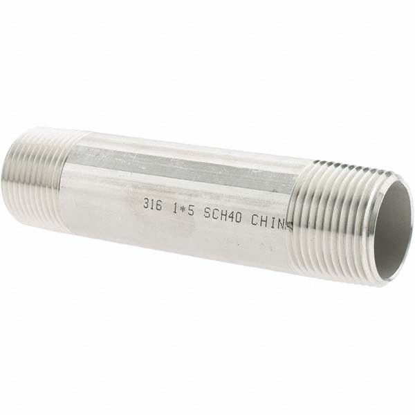 Merit Brass Stainless Steel Pipe Nipple: 1" Pipe, Grade 316 & 316L - 6016-500