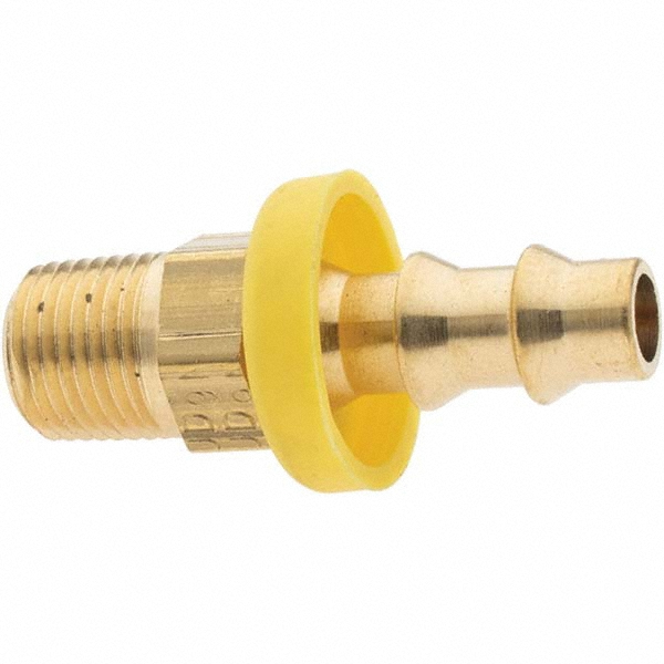 Parker Barbed Push-On Hose Male Connector: 1/8-27 MNPTF, Brass, 1/4" Barb - PP-00017