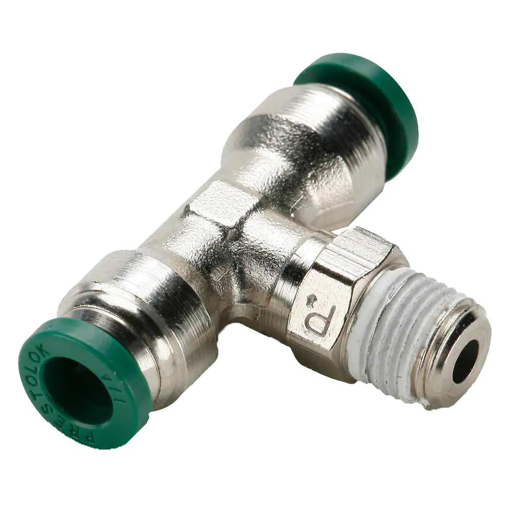 Parker Push-to-Connect Tube x MNPT x Tube x Male Fitting: Swivel Branch Tee, NPTF, 1/2" OD - KP82646