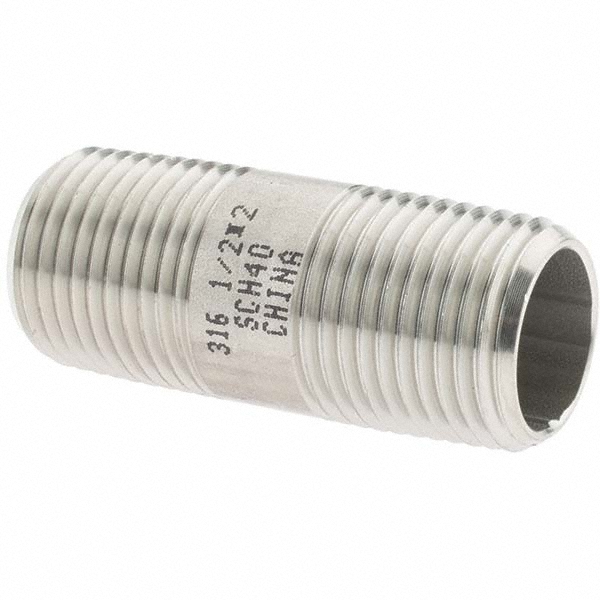 Value Collection Stainless Steel Pipe Nipple: 1/2" Pipe, Grade 316 & 316L - 6BN1/2*2