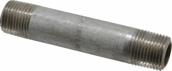 Merit Brass Stainless Steel Pipe Nipple: 1/2" Pipe, Grade 304 & 304L - 4508-400