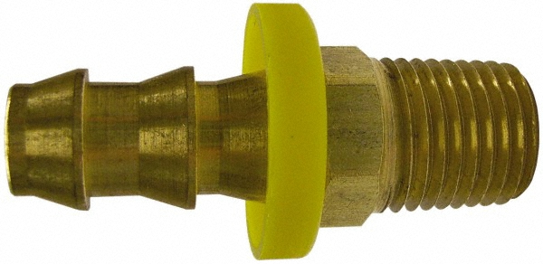 CerroBrass Barbed Push-On Hose Male Connector: 1/8" NPTF, Brass, 3/8" Barb - 30202