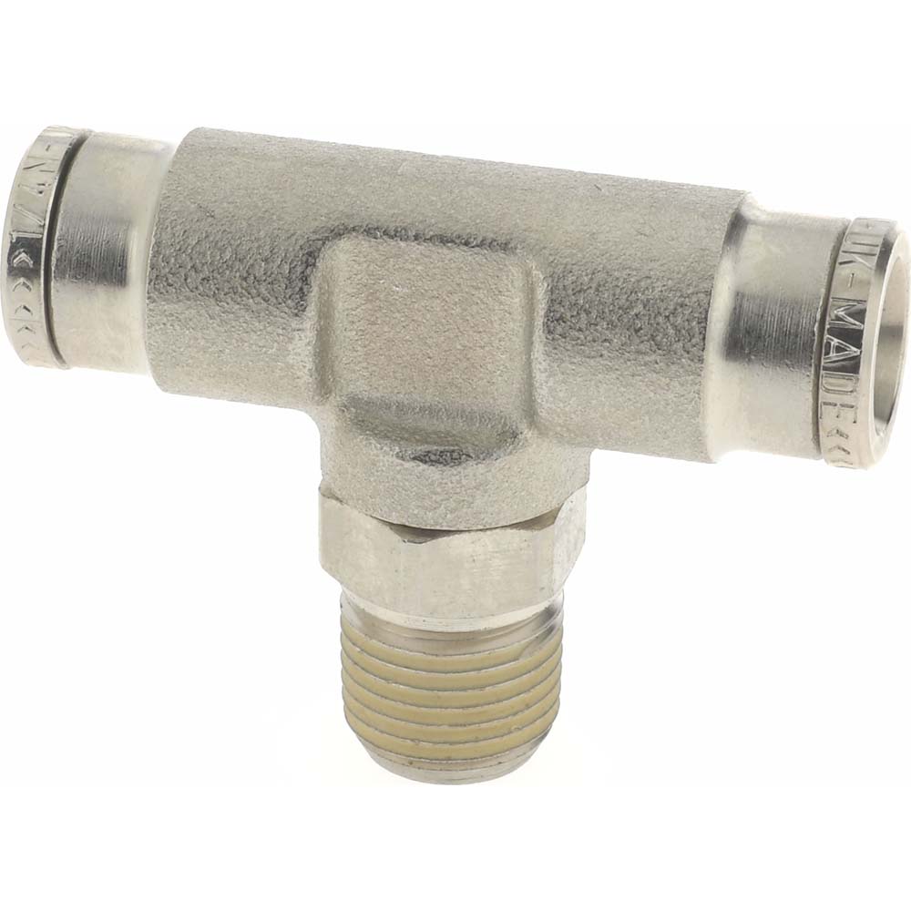 Norgren Push-to-Connect Tube x MNPT x Tube x Male Fitting: Swivel Tee, NPTF, 1/4" OD - 124670418