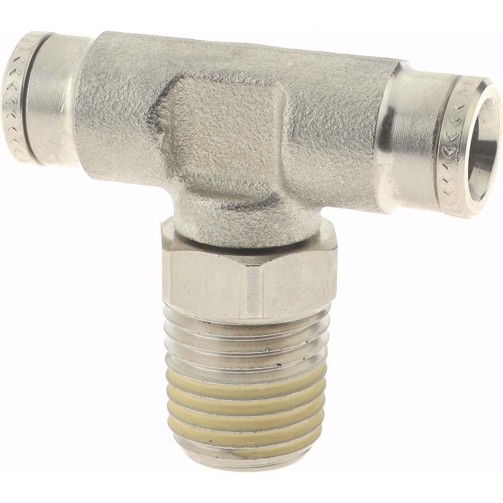 Norgren Push-to-Connect Tube x MNPT x Tube x Male Fitting: Swivel Tee, NPTF, 1/4" OD - 124670418