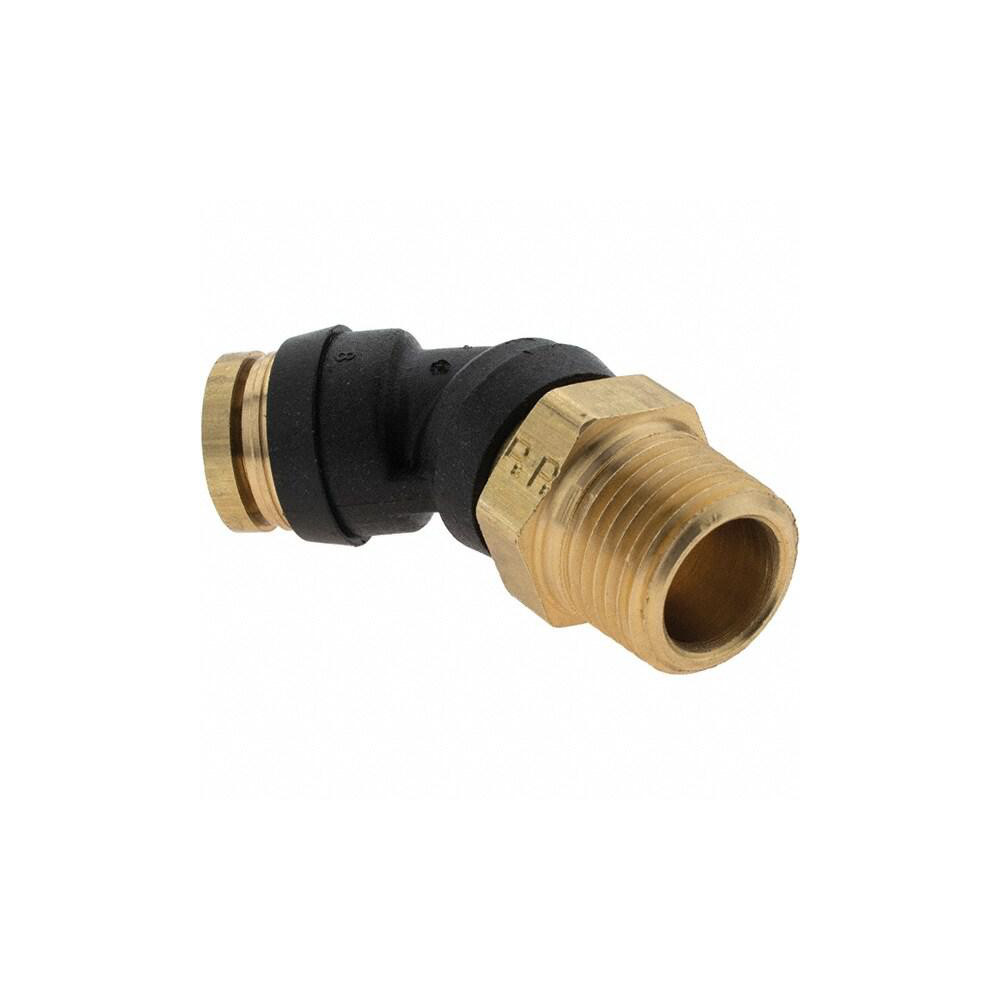 Parker Push-to-Connect Tube x MNPT x Tube x Male Fitting: 45 deg Swivel Elbow, 3/8" OD - PF-00083