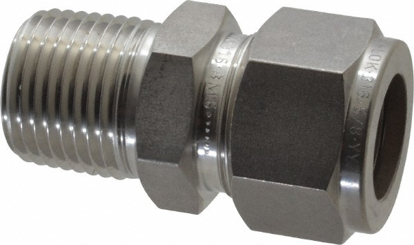 Parker Compression Tube Connector: 1/2-14, 1/2" Tube OD, Compression x MNPT - 8MSC8N-316
