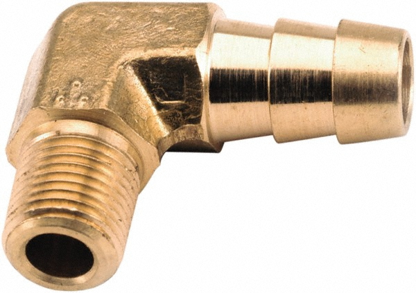 ANDERSON METALS Barbed Hose Fitting: 3/8" x 1/2" ID Hose, Elbow - 757020-0806