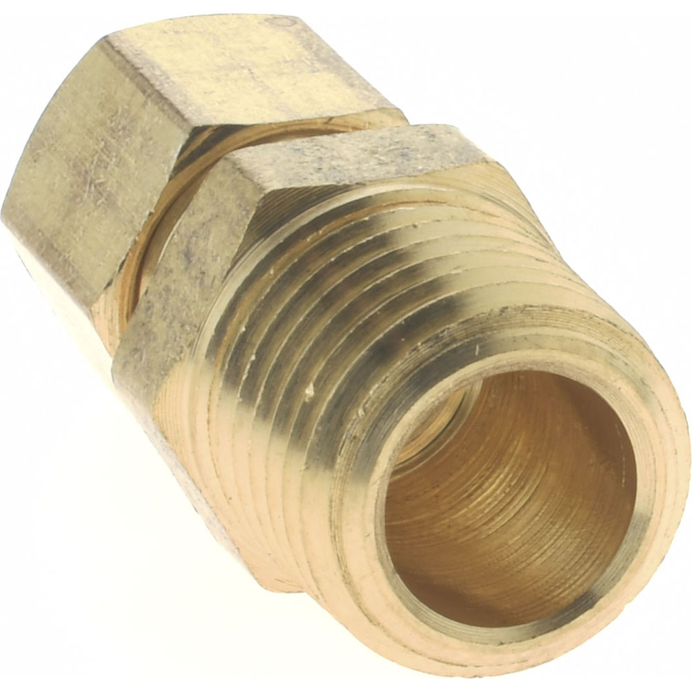 CerroBrass Compression Tube Connector: 7/16-24, 1/4" Tube OD, Compression x MNPT - 18180