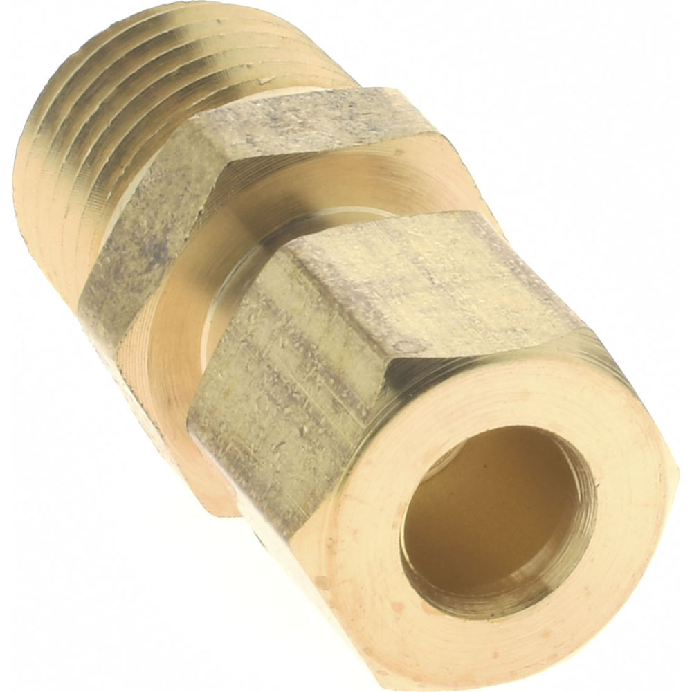 CerroBrass Compression Tube Connector: 7/16-24, 1/4" Tube OD, Compression x MNPT - 18180