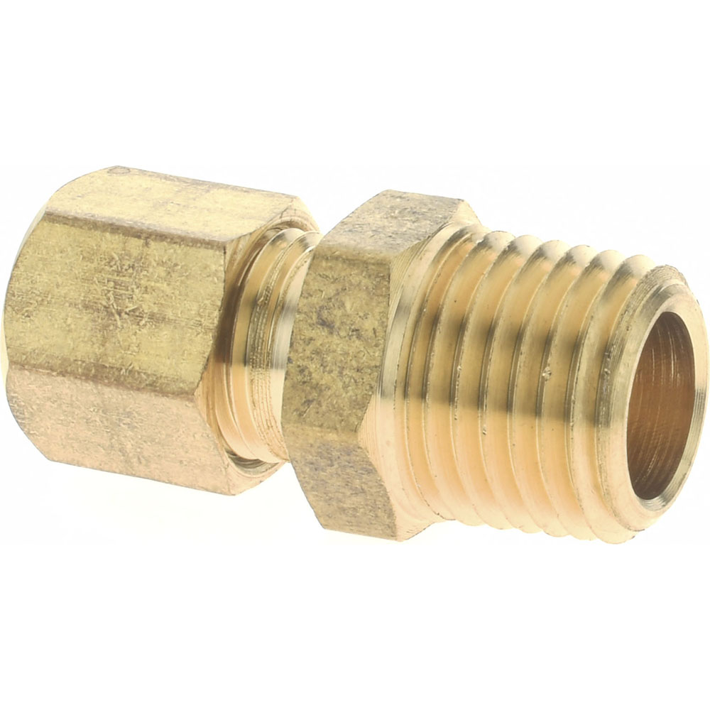 CerroBrass Compression Tube Connector: 7/16-24, 1/4" Tube OD, Compression x MNPT - 18180
