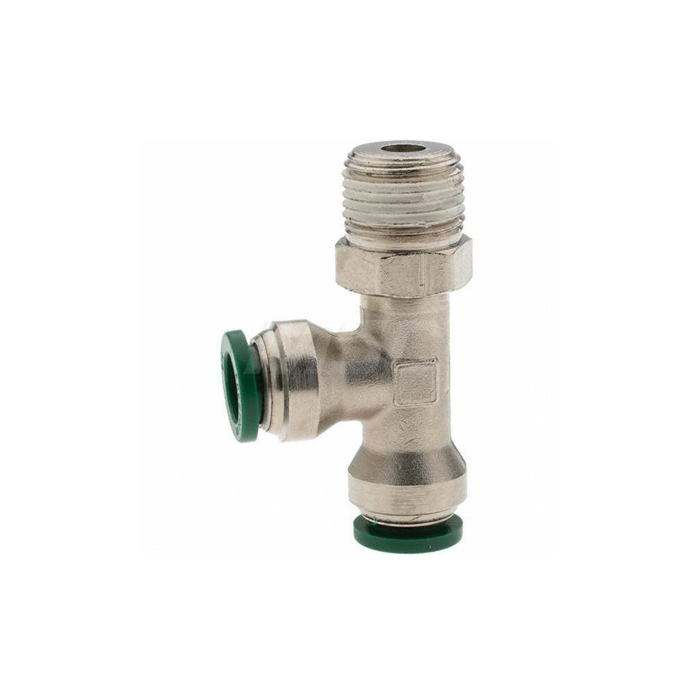 Parker Push-to-Connect Tube x MNPT x Tube x Male Fitting: Swivel Run Tee, NPTF, 3/8" OD - 14249