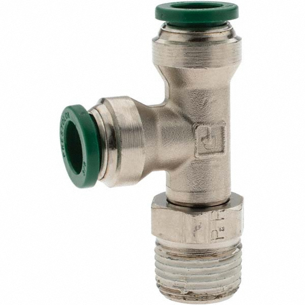 Parker Push-to-Connect Tube x MNPT x Tube x Male Fitting: Swivel Run Tee, NPTF, 3/8" OD - 14249