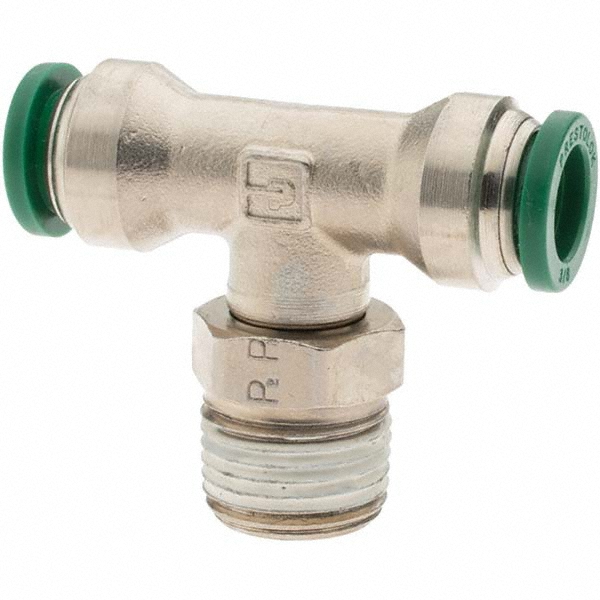 Parker Push-to-Connect Tube x MNPT x Tube x Male Fitting: Swivel Run Tee, NPTF, 3/8" OD - 14249