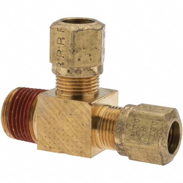 Parker Push-to-Connect Tube x MNPT x Tube x Male Fitting: Swivel Run Tee, NPTF, 3/8" OD - 14249