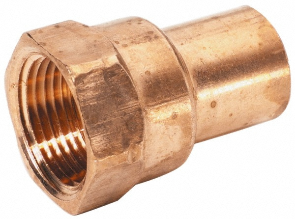 Mueller Industries Wrot Copper Pipe Adapter: 1/2" x 1/4" Fitting, C x F, Solder Joint - W 01233