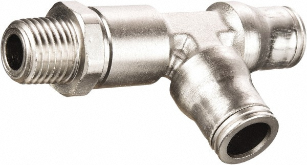 Legris Push-to-Connect Tube x Male x Tube x Male BSPT Fitting: Stud Run Tee, BSPT, 10.00 mm OD - 3603 10 17