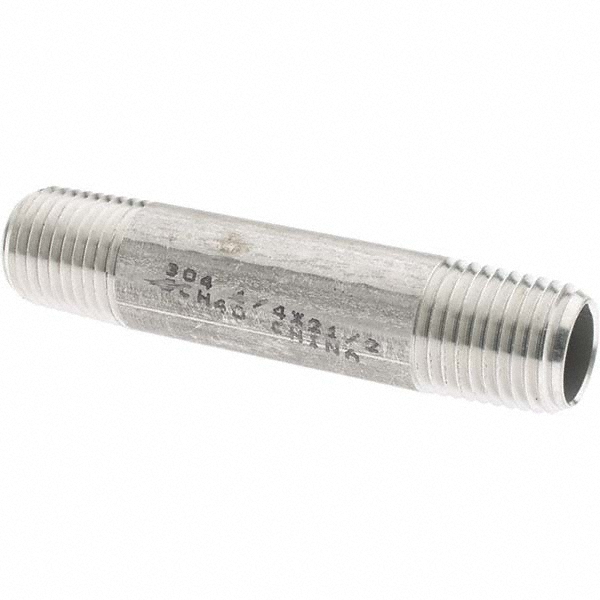 Merit Brass Stainless Steel Pipe Nipple: 1/4" Pipe, Grade 304 & 304L - 4004-250