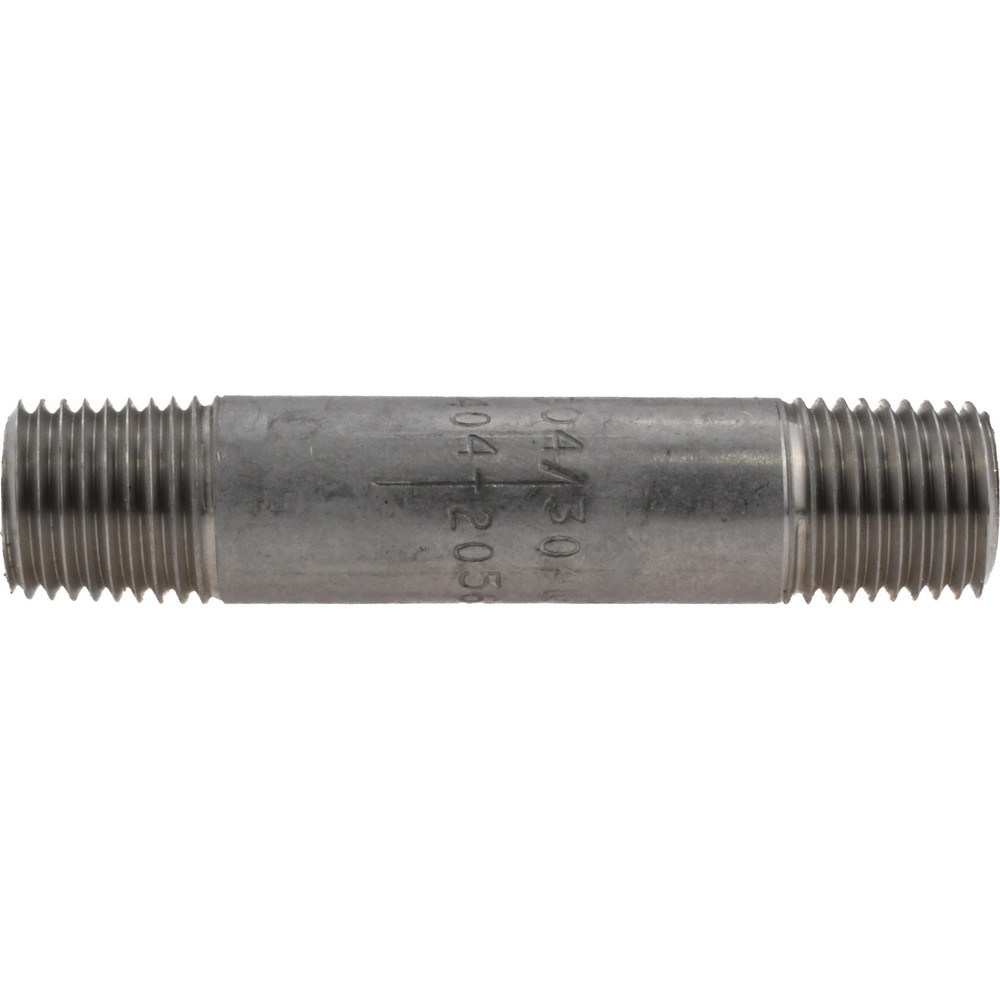 Merit Brass Stainless Steel Pipe Nipple: 1/4" Pipe, Grade 304 & 304L - 4004-250