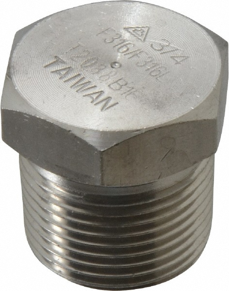 Merit Brass Pipe Hex Plug: 3/4", 316 & 316L Stainless Steel - 3617HD-12