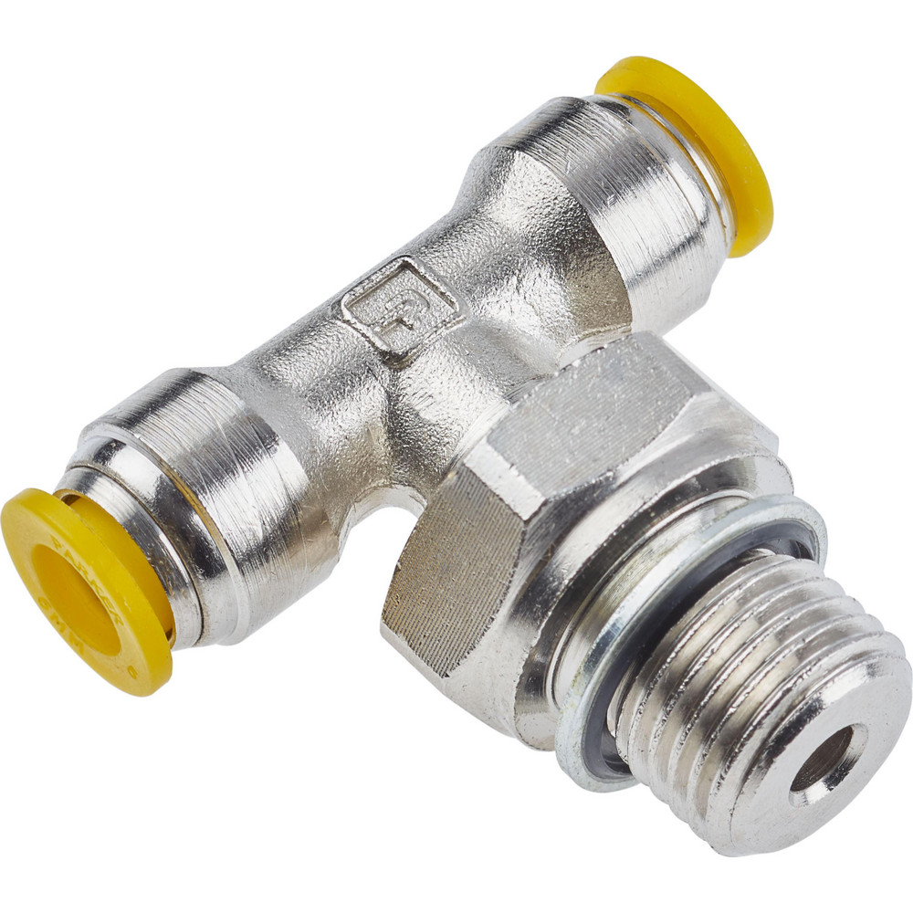 Parker Push-to-Connect Push-to-Connect x Male BSPP Fitting: Round Body Connector, 1/8 Thread, BSPP, 4 mm OD - 68PLPR-4M-2G