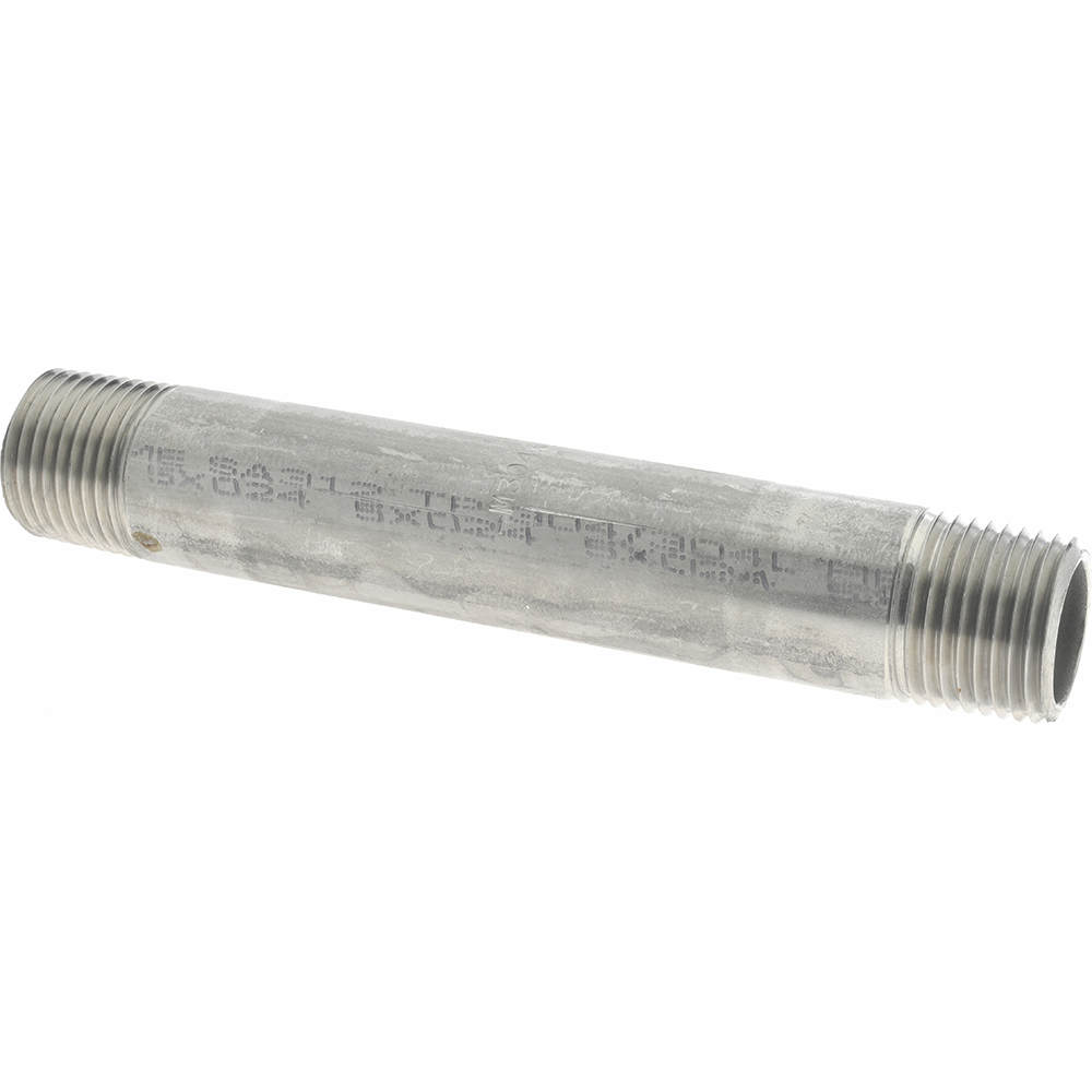 Merit Brass Stainless Steel Pipe Nipple: 1/2" Pipe, Grade 304 & 304L - 4008-500
