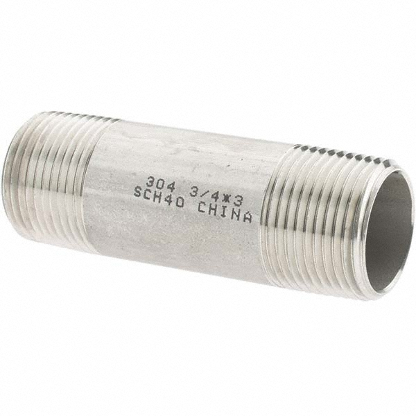 Merit Brass Stainless Steel Pipe Nipple: 3/4" Pipe, Grade 304 & 304L - 4012-300