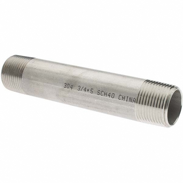 Value Collection Stainless Steel Pipe Nipple: 3/4" Pipe, Grade 304 & 304L - 4BN3/4*5