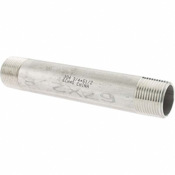 Value Collection Stainless Steel Pipe Nipple: 3/4" Pipe, Grade 304 & 304L - 4BN3/4*5