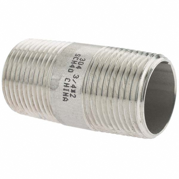 Value Collection Stainless Steel Pipe Nipple: 3/4" Pipe, Grade 304 & 304L - 4BN3/4*5