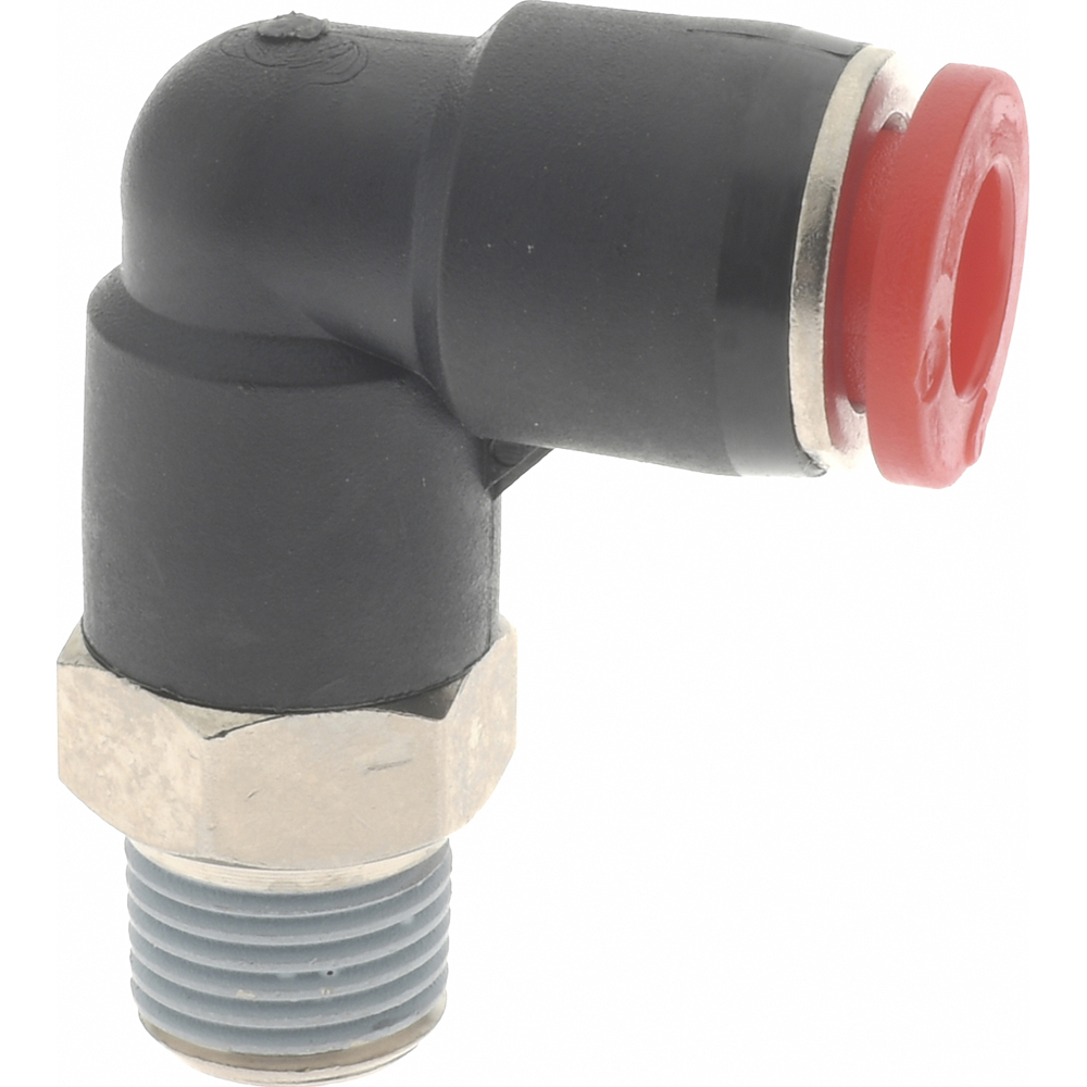 Norgren Push-to-Connect Tube x Male x Tube x Male BSPT Fitting: 90 deg Swivel Elbow, BSPT, 6.00 mm OD - C01470628