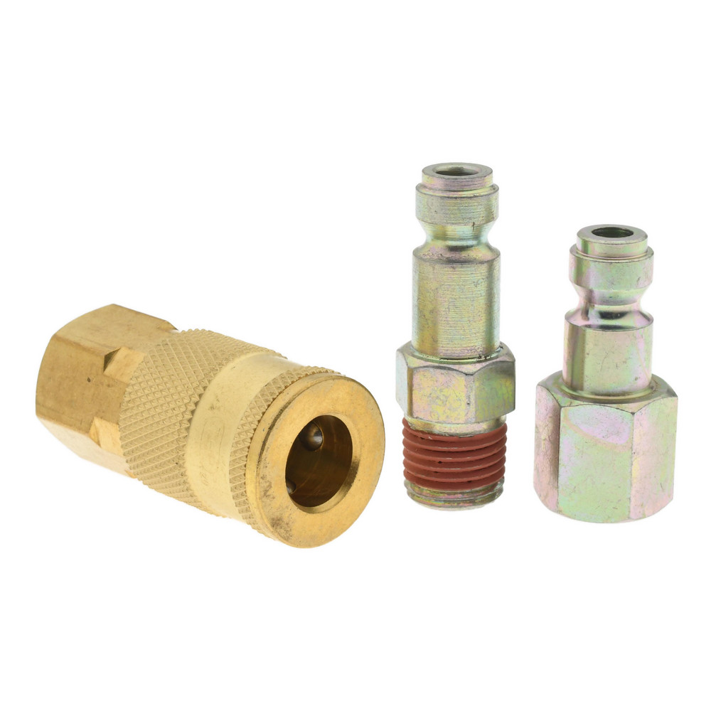 Value Collection 5 Piece 1/4" Body 1/4 NPT 145 psi Brass Industrial Pneumatic Coupling Plug Set - 2341082511