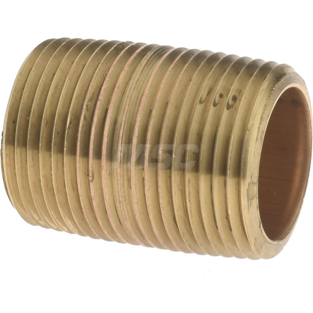 Merit Brass Brass Pipe Nipple: Threaded on Both Ends, 1-3/8" OAL, 3/4" NPT - 2112-001