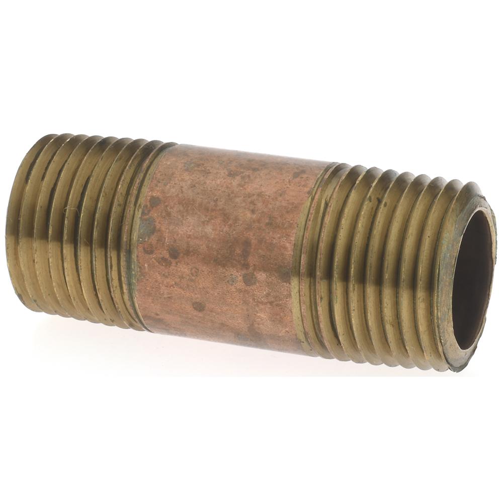 Merit Brass Brass Pipe Nipple: Threaded on Both Ends, 1-3/8" OAL, 3/4" NPT - 2112-001
