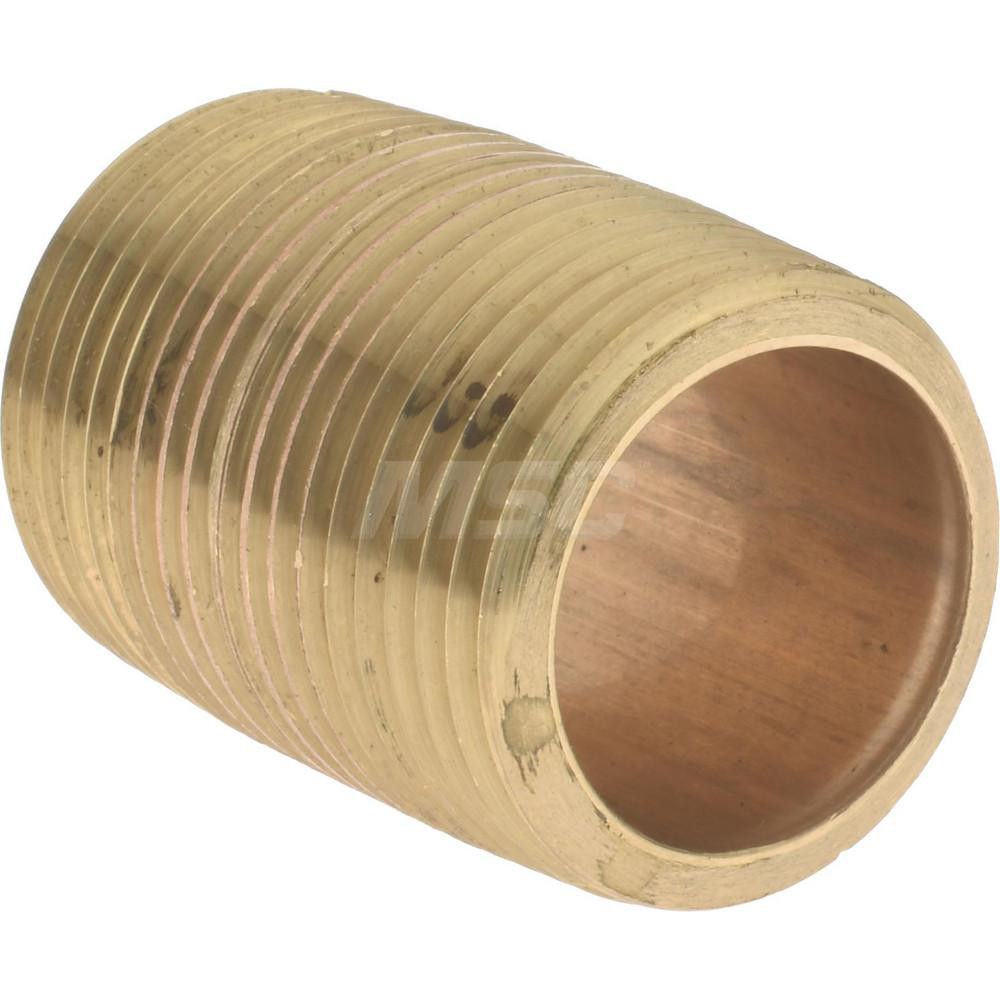Merit Brass Brass Pipe Nipple: Threaded on Both Ends, 1-3/8" OAL, 3/4" NPT - 2112-001