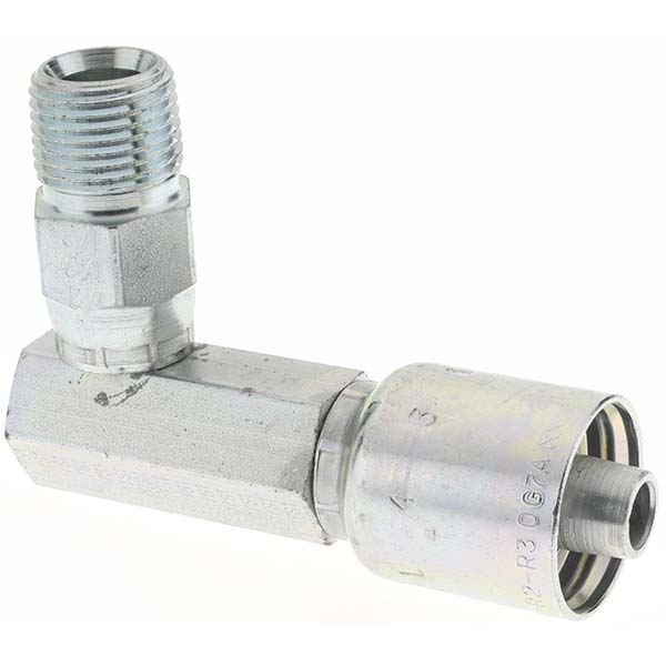 Parker Hydraulic Hose Male NPTF Pipe Swivel Elbow: 0.5" ID, 8 mm, 1/2" - KP82688