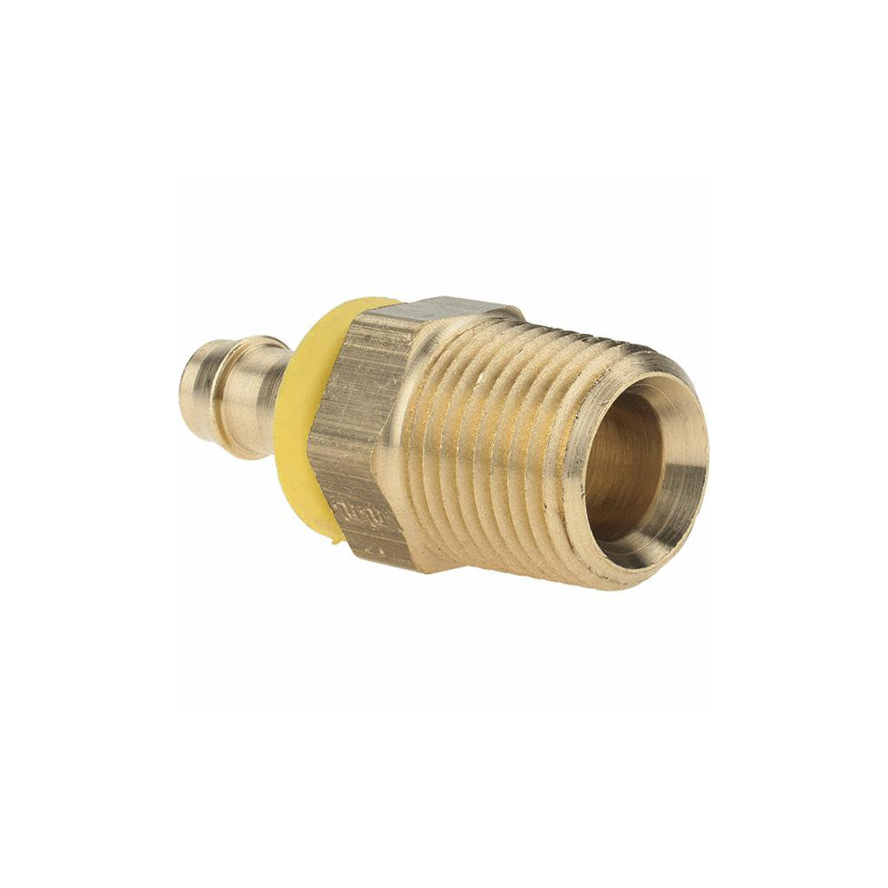 Parker Barbed Push-On Hose Male Connector: 1/2-14 MNPTF, Brass, 3/8" Barb - PP-00026