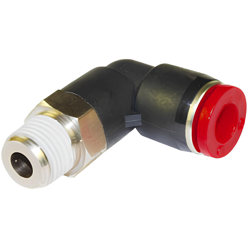 Norgren Push-to-Connect Tube x Male x Tube x Male BSPT Fitting: 90 deg Swivel Elbow, BSPT, 10.00 mm OD - C01471038
