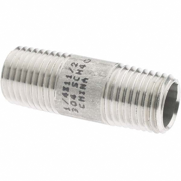 Merit Brass Stainless Steel Pipe Nipple: 1/4" Pipe, Grade 304 & 304L - 4004-800