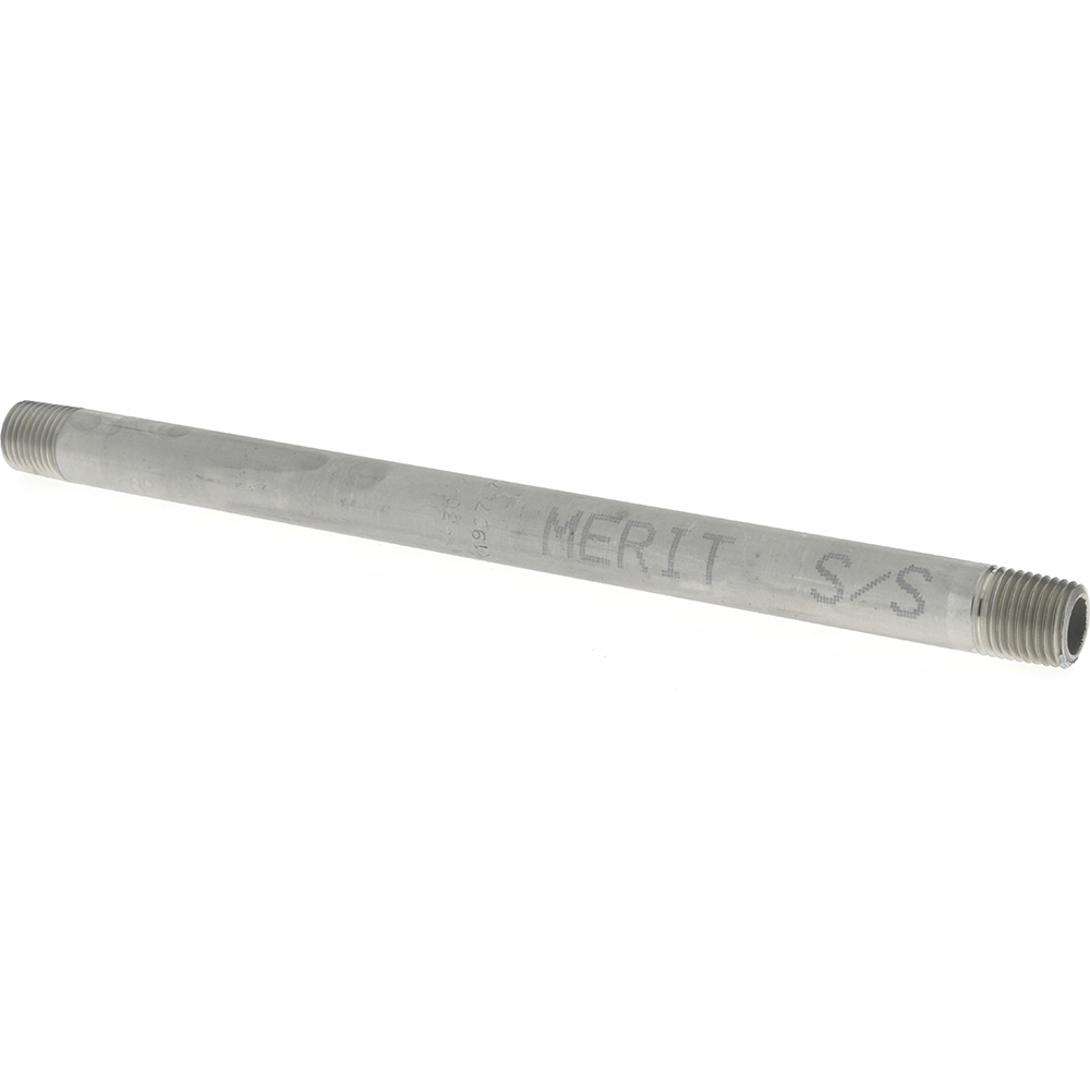 Merit Brass Stainless Steel Pipe Nipple: 1/4" Pipe, Grade 304 & 304L - 4004-800
