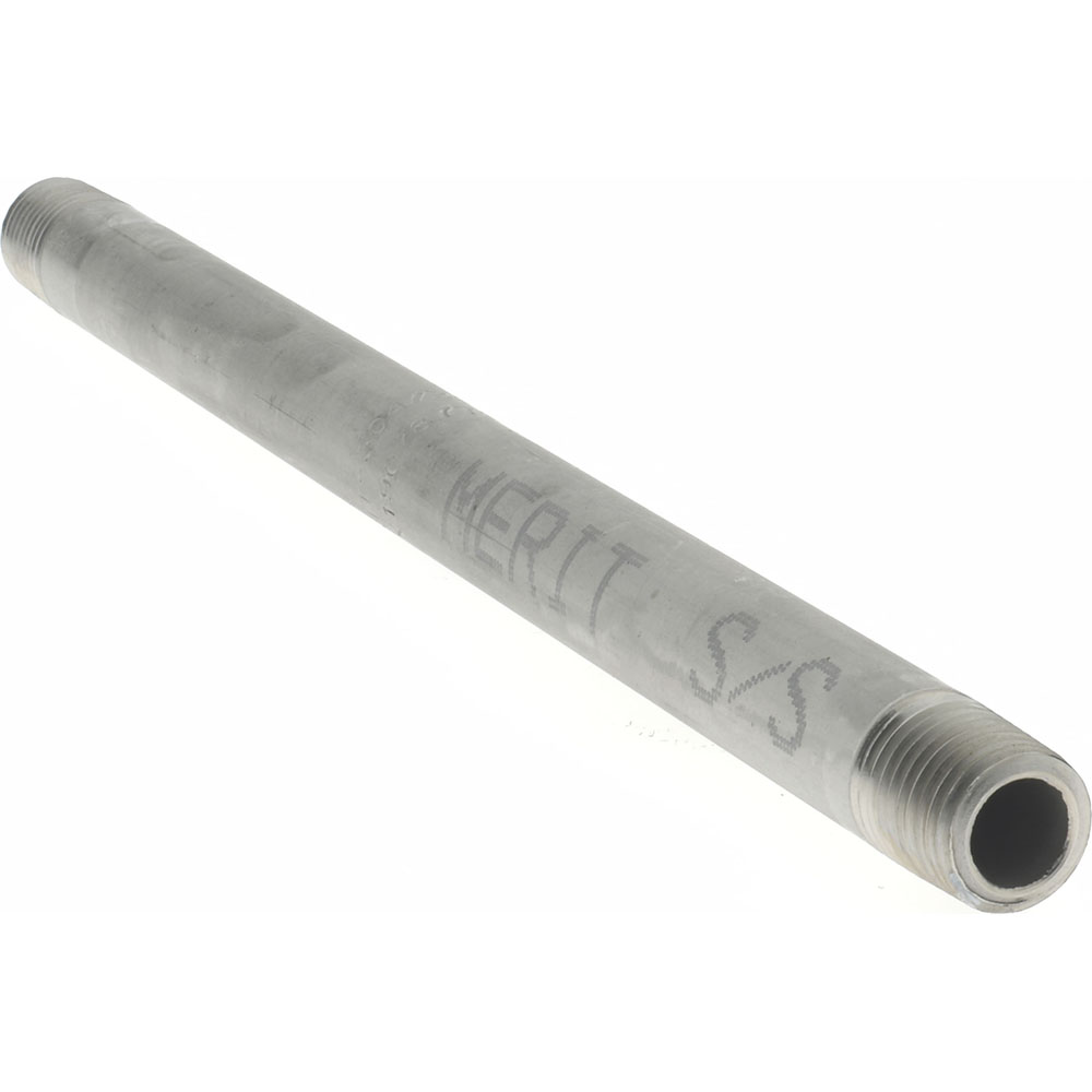 Merit Brass Stainless Steel Pipe Nipple: 1/4" Pipe, Grade 304 & 304L - 4004-800