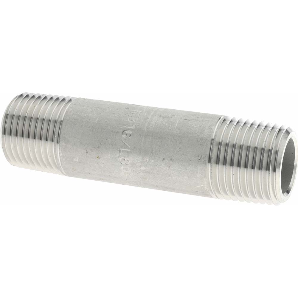 Merit Brass Stainless Steel Pipe Nipple: 1/2" Pipe, Grade 304 & 304L - 4508-200